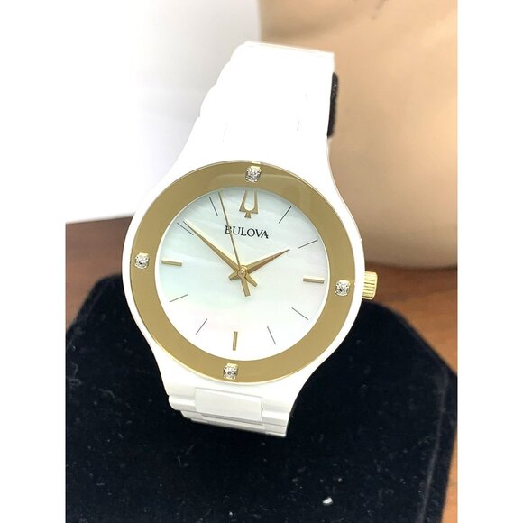 Bulova Women's Watch 98R292 Millennia Quartz Gold White Dial Ceramic Diamond - Picture 1 of 14